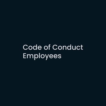 Dark blue background with light grey text saying code of conduct employees